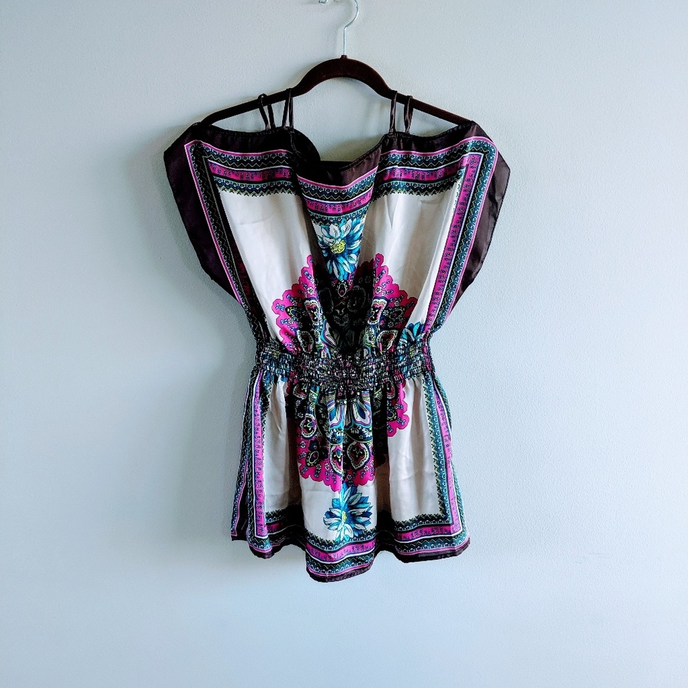 Forever 21 Silk Cold Shoulder Top Floral Design